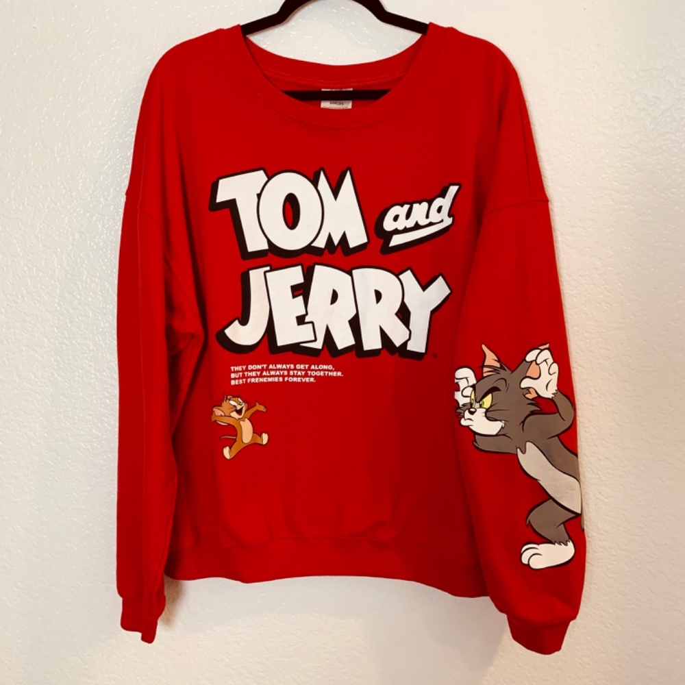 Tom and Jerry Sweatshirt Womens XXXL Red Cartoon TV Show Unisex Graphic Image